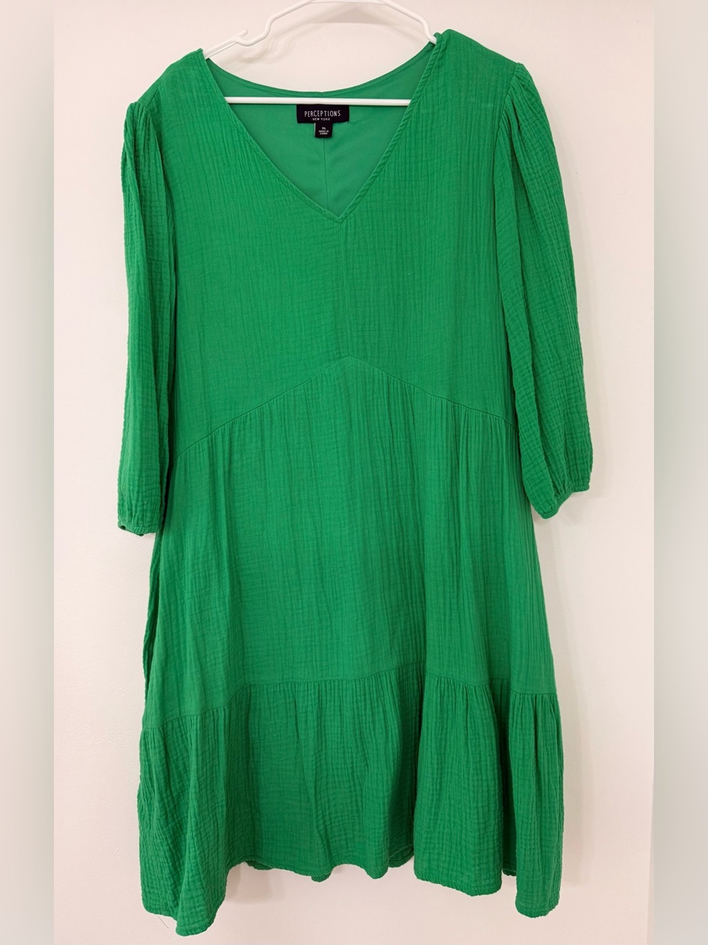 Perceptions Women's Green V-Neck Tiered Casual Dress